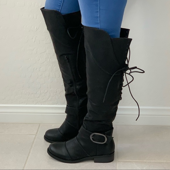 NIB Black Lace Up Back Over the Knee Boots - Picture 4 of 7